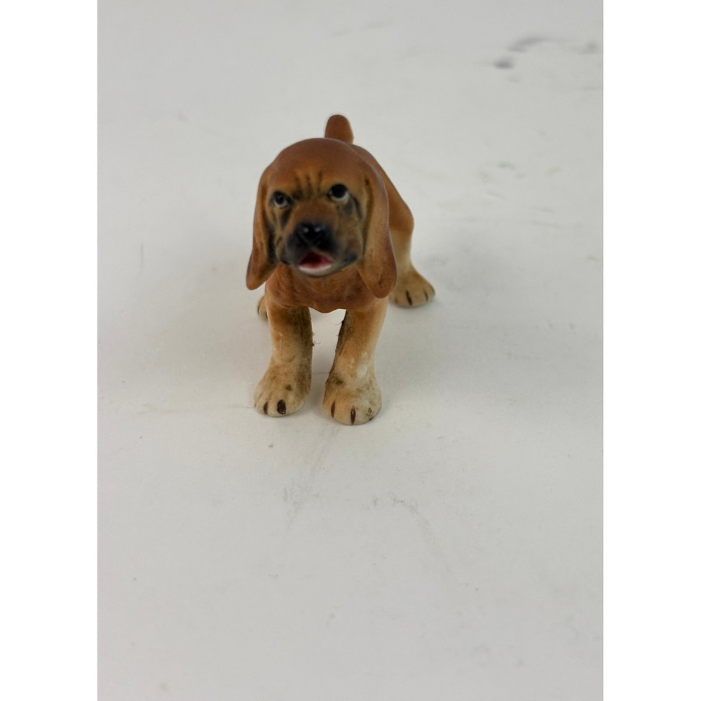 Vintage Miniature Basset Hound Puppy Dog Ceramic Figurine 2.75" Brown